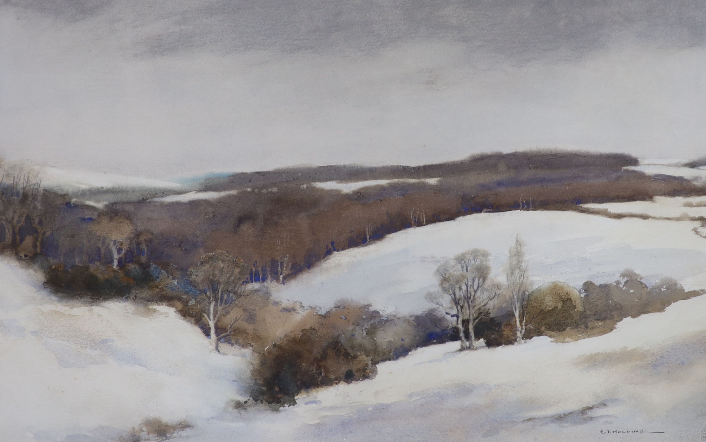 Edgar Thomas Holding (1870-19520, watercolour, 'Halnaker, Sussex, in winter', signed, 36 x 56cm